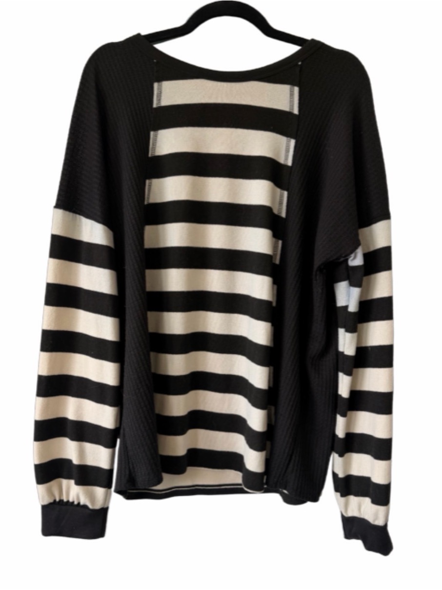 Heimish Usa Women's Black & Cream Striped Crewneck Sweater